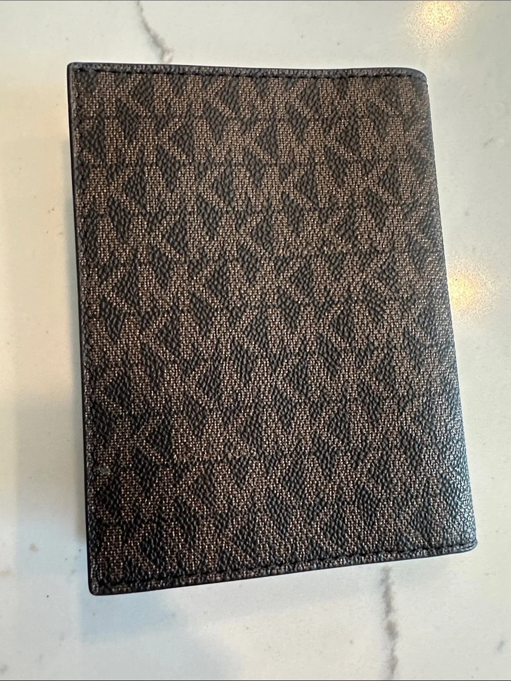 Michael Kors Dark Brown Monogram Card & Passport Holder with Gold Logo